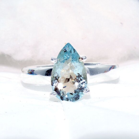 Aquamarine Ring, Aquamarine Gemstone, 925 Sterling Silver, Ring Size:-10US - Picture 3 of 6